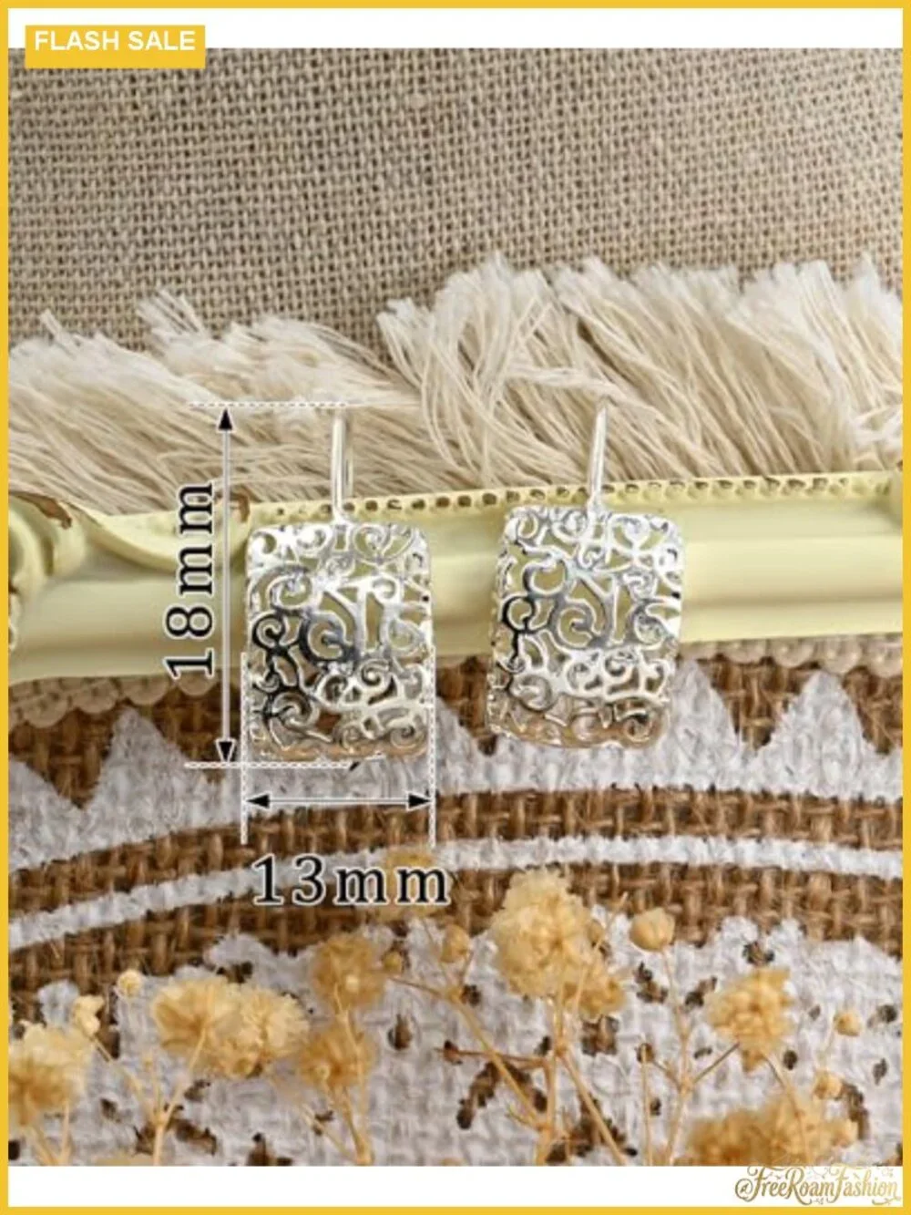 Square Filigree Dangle Earrings Stainless Steel Drop Boho
